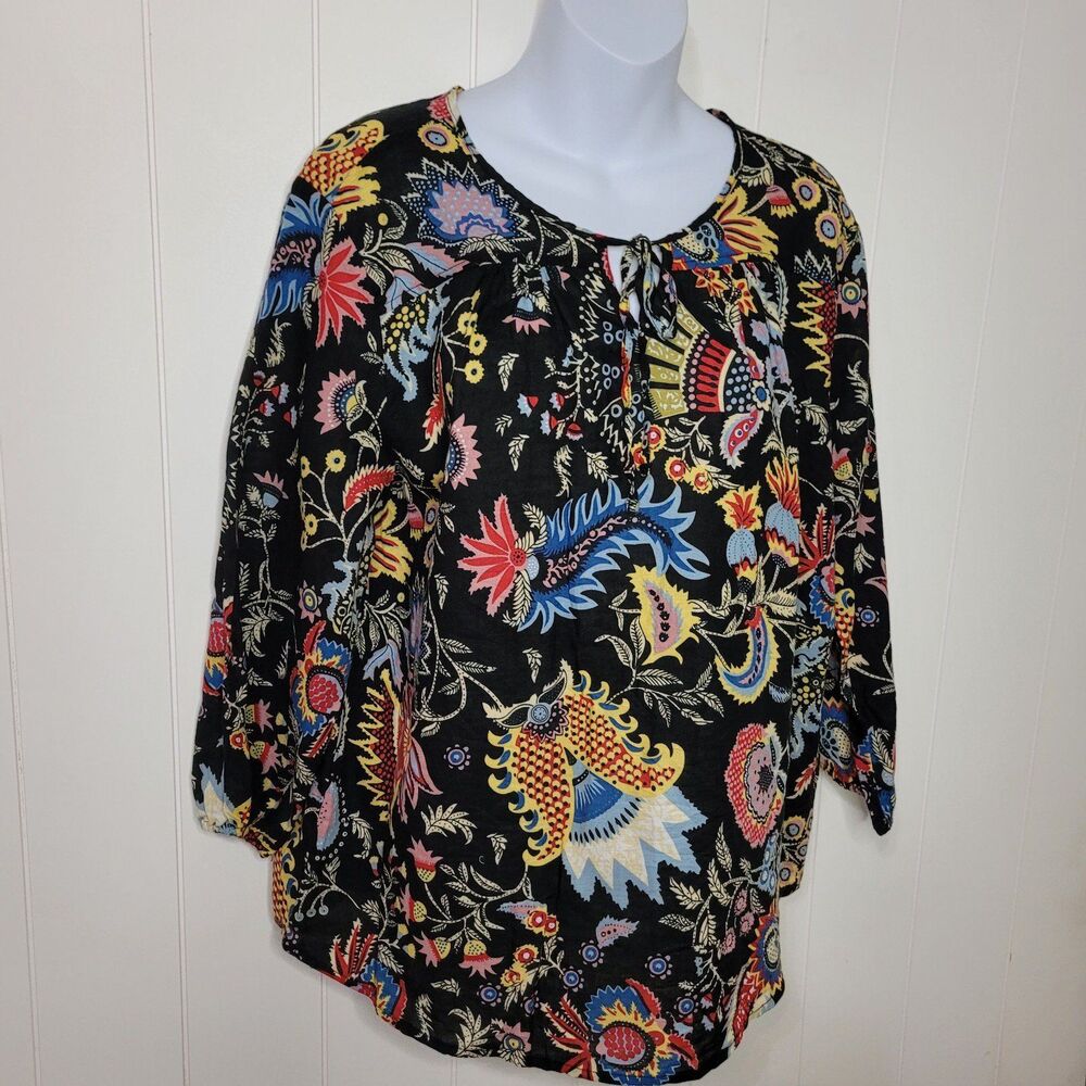 Hester & Orchard Linen Blend Tunic Top Womens Size XL Floral Summer Popover - Picture 3 of 8
